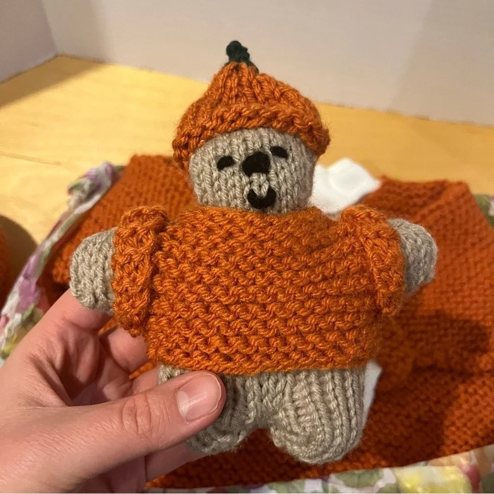 Baby Knit Orange Pumpkin Hat Sweater Bodysuit Set 9-12 Months Photo Prop Outfit